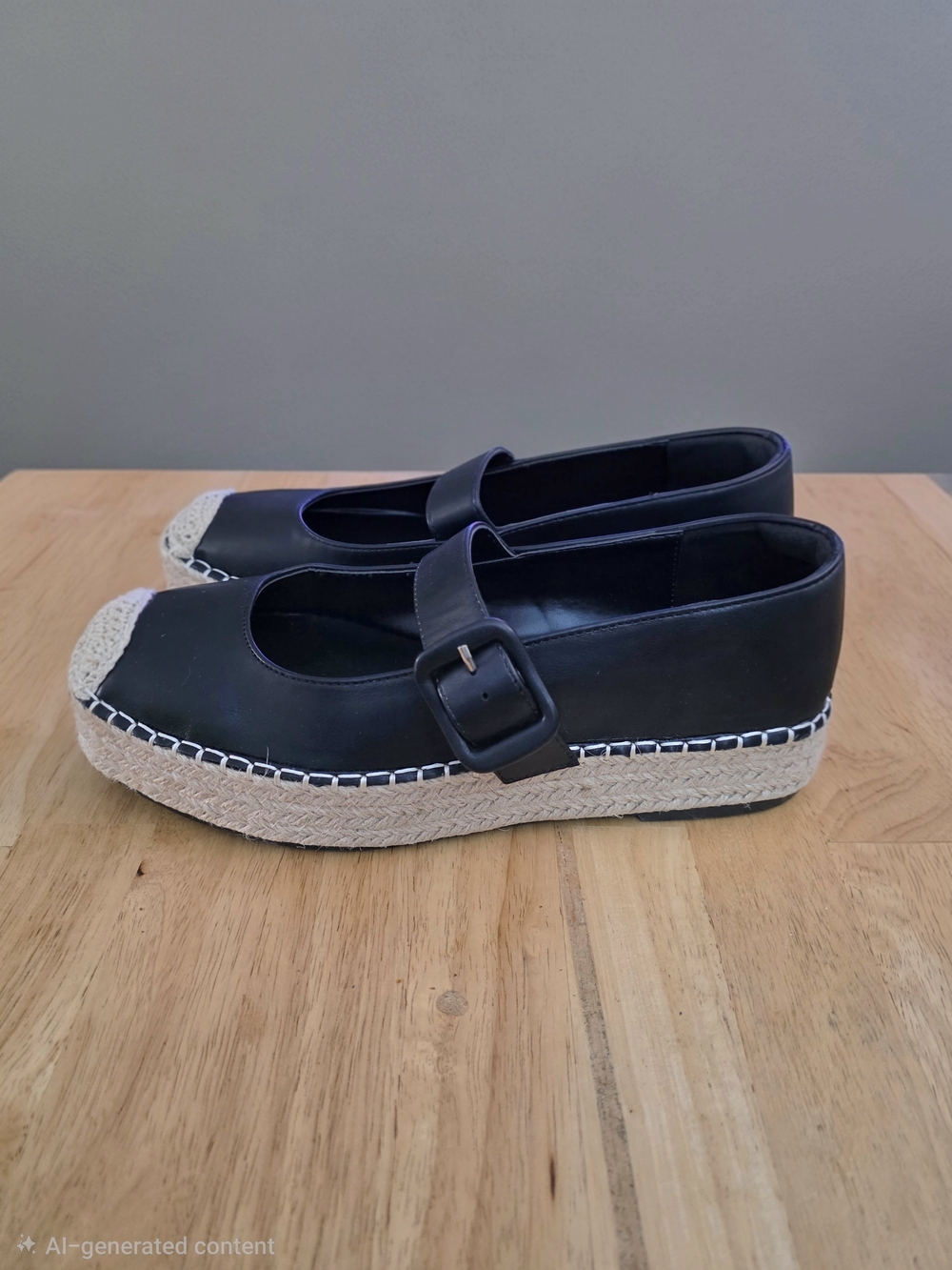 Women's Black Mary Jane Espadrille Flats with Buckle